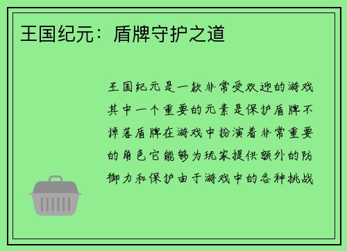 王国纪元：盾牌守护之道